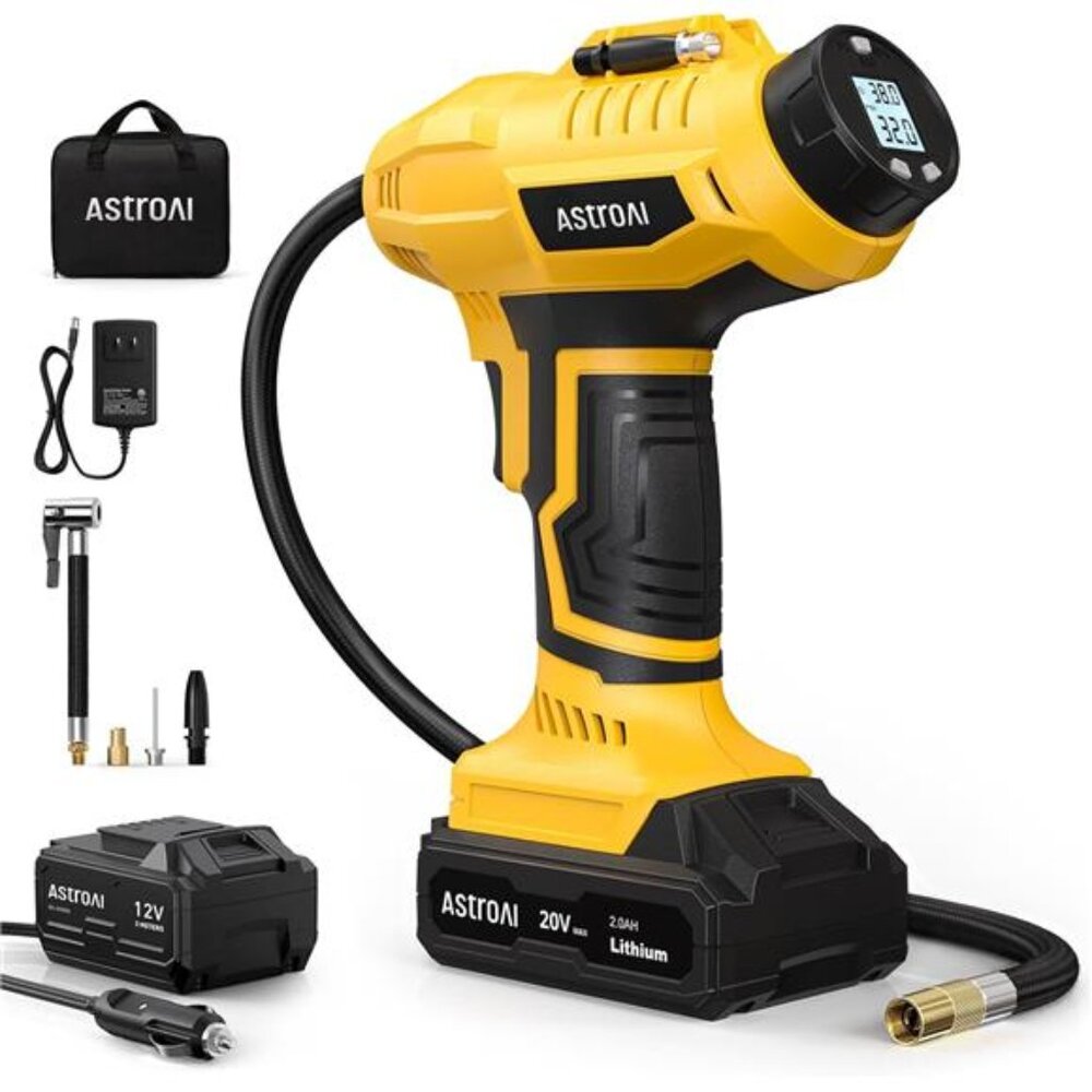 Cordless Tire Inflator Air Compressor 20V Rechargeable Battery Powered 160PSI